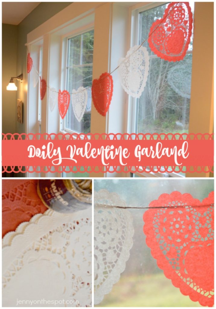 How to make a simple, heart doily Valentine garland! via jennyonthespot.com
