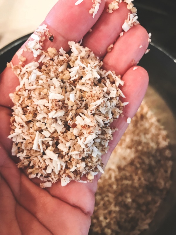 pecans and shredded coconut in Warm Pumpkin Breakfast Bowl