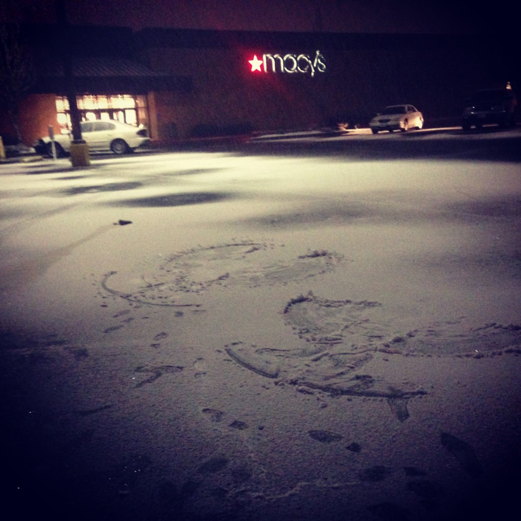 snow angels in a parking lot