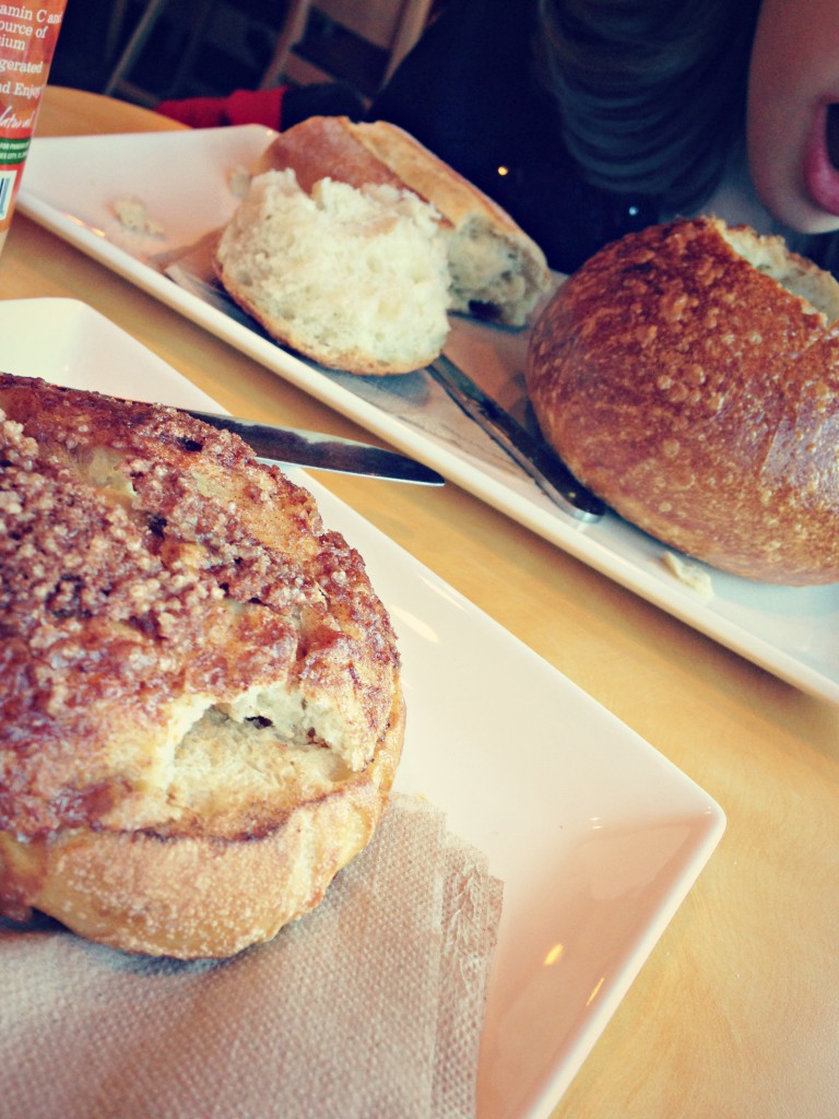 Panera favorites - BREAD BOWL and Cinnamon Crunch Bagel